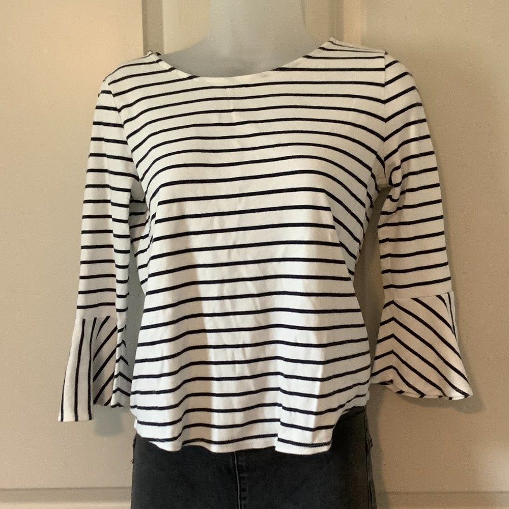 J. Crew Mercantile Women's Size XS 100% Cotton Black and White Stripe 3/4 Sleeve